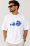 Blue Tropical Fish Printed Crew Neck Casual Unisex Oversize Sea Themed Cotton T-Shirt