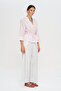Women's Striped Flowy Shirt with Drawstring Waist and Tie - 4