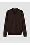 Ozmarka New Season Brown Polo Collar Soft Touch Men's Knitwear Sweater - 5