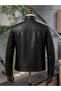Men's Black Genuine Leather Coat - 4