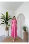 Women's Pink Midi Dress with Stone Bow Detail, Crew Neck, Short Sleeves - 8