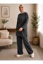 Women's Islamic Clothing Modal Fabric Tie-Strap Detailed Crew Neck Top and Bottom Set - 6