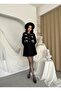 Women's Black Jacket-Skirt Set Bowknot Buttoned Jacket Skirted Pleated Mini Textured Two-Piece Set - 8