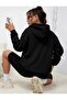 Women's Minimal Heart Printed Black Hooded Kangaroo Pocket Unisex Oversize Sweatshirt - 2