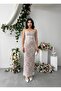 Women's White Lace Midi Dress with Straps, Square Collar, Gathered Detail, Floral Pattern - 6