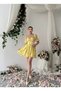 Women Sari Mini Dress Floral Print Chiffon Sweetheart Neckline Balloon Sleeves Buttoned - 5