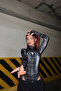 Spider Black Finger-Loop Detailed Digital Printed High Neck Long Sleeve Snap Fastener Bodysuit - 6