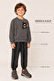 Boy's Teddy Bear Printed Two-Thread Brushed Sweatshirt Jogger Top and Bottom Set - 6