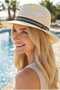 Women's Straw Panama Model Fedora Hat with Black Cord Stripe Summer Beach Sun Hat