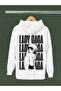 Lady Gaga Printed Cotton Long Sleeve Ribbed 3 Yarn Hooded Sweatshirt