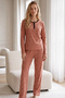 Dark Salmon Patterned Buttoned Cotton Lycra Knitted Pajama Set26240341 - 2