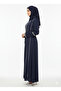 Rizqé Navy Blue Abaya | Linear Silver Embellished Belted Modest Dress | Premium Evening Gown - 2