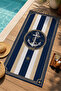 Nautical Navy Blue White Striped Anchor Emblem Patterned 70X150 Beach Towel - Cotton Bath Towel - 4