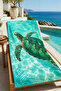 Photorealistic Sea Turtle Turquoise Water Pattern 70X150 Beach Towel - Cotton Bath Towel - 2