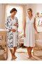 New Season Ecru Patterned Buttoned Design Lace Detailed Wide Strap Maternity Nightgown Nightgown Set of 2 - 6