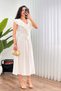 Women's White Midi V-Neck Ruffle Detailed Woven Dress with Elastic Waist - 2