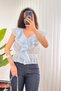 Women's Baby Blue V-Neck Flounce Ruffle Sleeveless Woven Blouse with Elastic Waist - 3