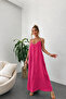 Pink Aerobin Fabric Women's Non-Ironing Adjustable Strap Casual Long Summer Dress - 4