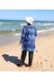 Zippered, Digitally Printed, Lace-Up Waist Hijab Swimsuit with a Hat as a Gift - Dark Blue - 2