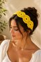Yellow Hand Knitted Hair Band with Tie Adjustable Bohemian Women's Bandana Hair Accessory