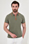 Straight Slim Fit Zippered Polo Collar Short Sleeve Men's T-Shirt Khaki - 36893.26Y