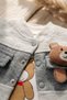 Milo Teddy Bear 3-Piece Baby Set - Cotton Waffle Knit Cardigan, Bodysuit and Pants Set - Gray Tones - 6