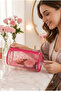 Pink Transparent Makeup Bag Waterproof Cosmetic Bag with Hand Holder Travel Beach Pool Organizer