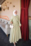 Olive Elastic Sleeve Blouse Skirt Set