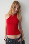 Faraz Women's Soft and Flexible Fabric Halter Neck Fitted Red Tank Top - 2