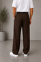 Men's Brown Baggy Fabric Trousers Loose Fit Straight Leg - 5