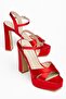 Women's Red Satin Platform High Heeled Shoes - 5