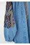 Ethnic Embroidered Oversized Denim Kimono - 4