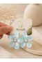 Blue Flower Design Women's Earrings with Pearl and Stone Detail