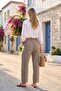 Bronze Pocketed Washed Mesh Detailed Shabby Stitched Shalwar Linen Blend Woven Trousers - 3