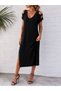 Women's Short Sleeve Stripe Detailed Side Slit Viscose Dress