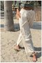 Women's Cream Cotton Linen Pocketed Washable Bohemian Loose Wide Leg Pants High Waist Muslin Pinterest - 2