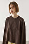 Basic Long Sleeve T-Shirt with Front Stitching in Brown - 4