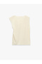 Asymmetrical Draped Collar Sleeveless Blouse with Accessory Detail - 7