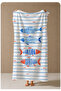 Blue and White Striped Fish Patterned 70X150 Beach Towel - Digital Printed Fade-Resistant Bath Towel - 4