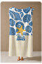 Blue Tropical Leaf Yellow Flower Hello Summer Patterned 70X150 Beach Towel - Digital Printed Bath Towel - 4