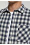 Regular Fit Shirt Neck Checked Men's Navy Blue Long Sleeve Shirt - 4