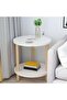 White Round 2-Tier End Table with Wooden Legs - 4