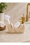 342 Cream Marble Patterned Porcelain Liquid Soap Dispenser with Brush |   Gold Pumped