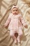 Salmon Lace Collared 3-Piece Baby Set - Cotton Top, Pants and Bandana Set - Vintage Style Luxury Baby Set