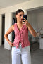 V-Neck Ruffled Porkette Blush- Red
