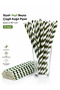Black Green White Striped Paper Straws 6mm X 19.7 cm -50 Pieces - 2