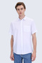 White Comfort Fit Button-Down Collar Short Sleeve Cotton Linen Blend Shirt