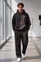 Men's Black Hooded Sweat Wide-Legged Sweatpants Set - 2