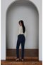 Women's Dark Blue High Waist Classic Cut Narrow Leg Dark Blue Denim Jean Trousers - 6