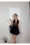Women's Black Halter Neck Backless Gold Striped Layered Flounce Mini Dress - 4